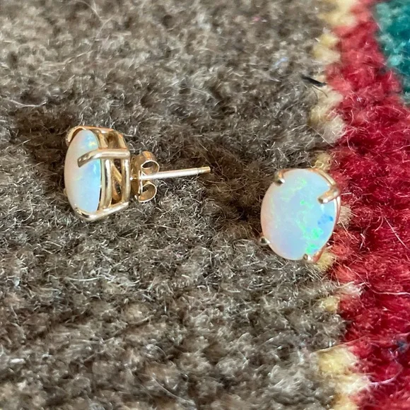 Opal Earrings in 14k Basket Settings - Picture 2 of 7